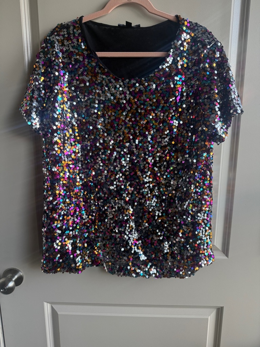 Black Multicolor Sequin Scoop Neck Top